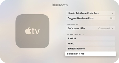 Apple TV Bluetooth pairing interface